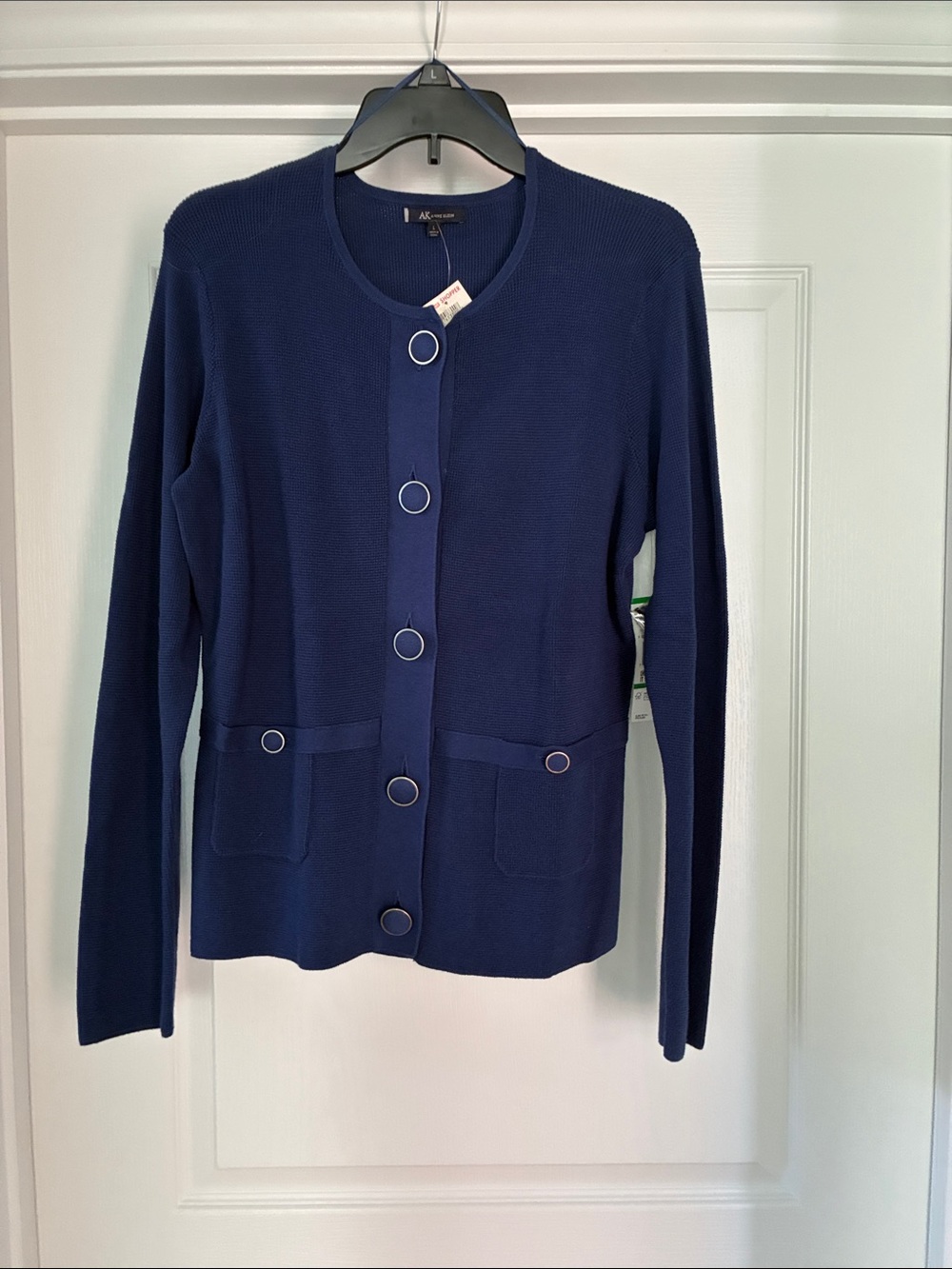 Anne Klein Navy Ring-Button Knit Cardigan